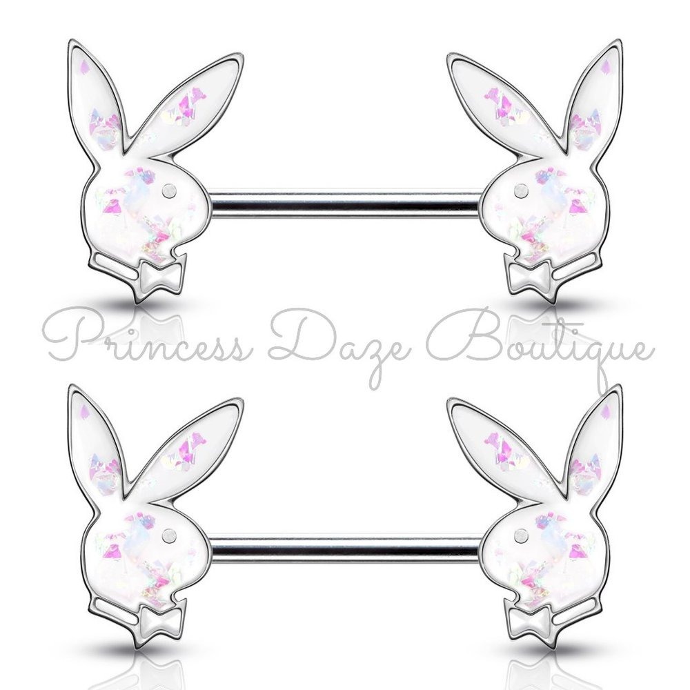 Playboy‎ White Opal Barbell Nipple Ring